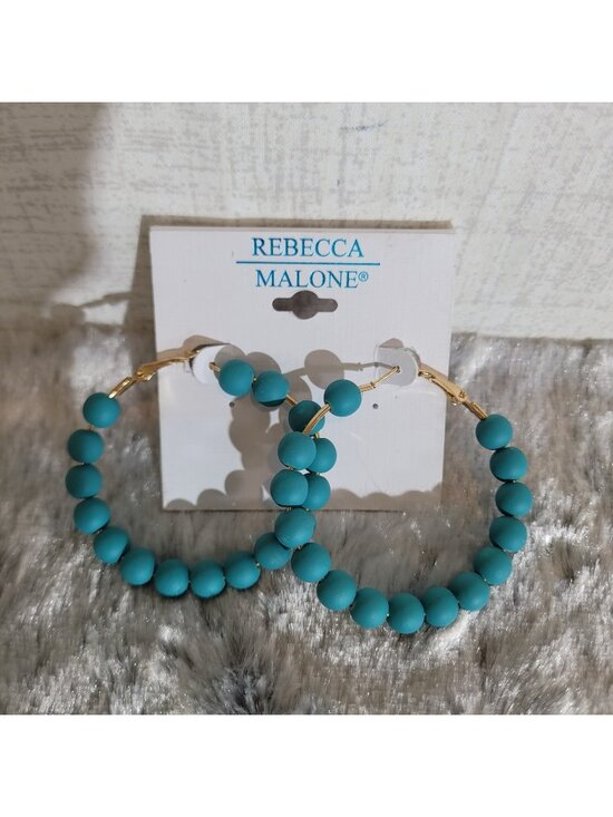 Rebecca Malone Jewelry - Rebecca Malone Turquoise Beaded Hoop Earrings Gold Tone Lightweight Statement